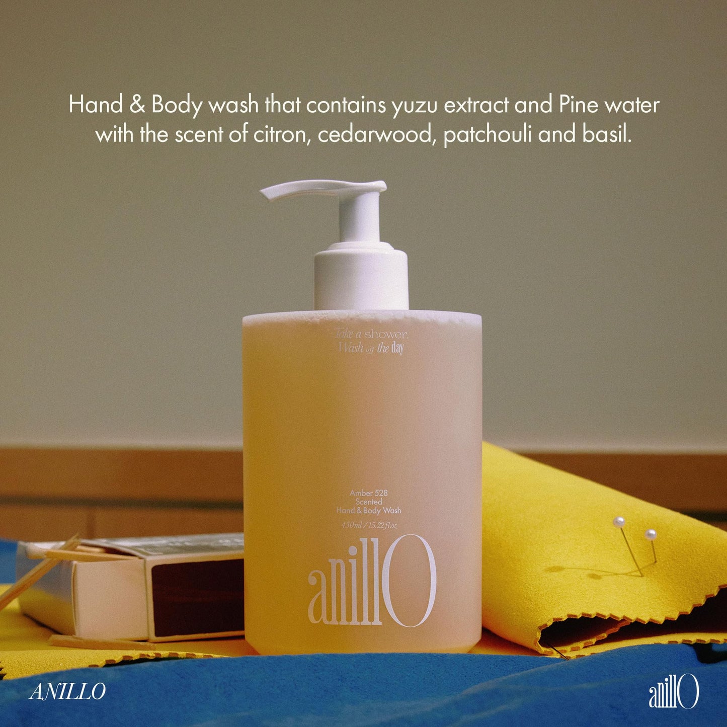 ANILLO Amber528 Body Wash – Vegan, Sulfate-Free Cleanser with Yuzu & Amber, Hydrating & Soothing, pH-Balanced, Gentle for All Skin Types, Subtle Scent, 15.22 fl. oz