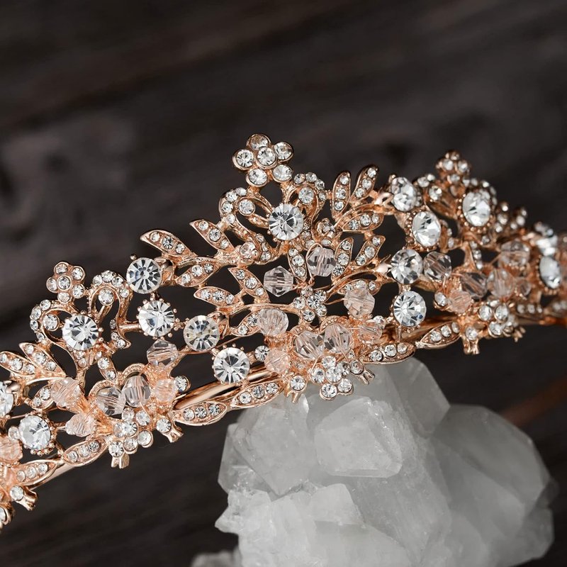 Rose Gold Wedding Tiara for Women - Rhinestone Pageant Crown | Elegant Headband for Brides & Girls