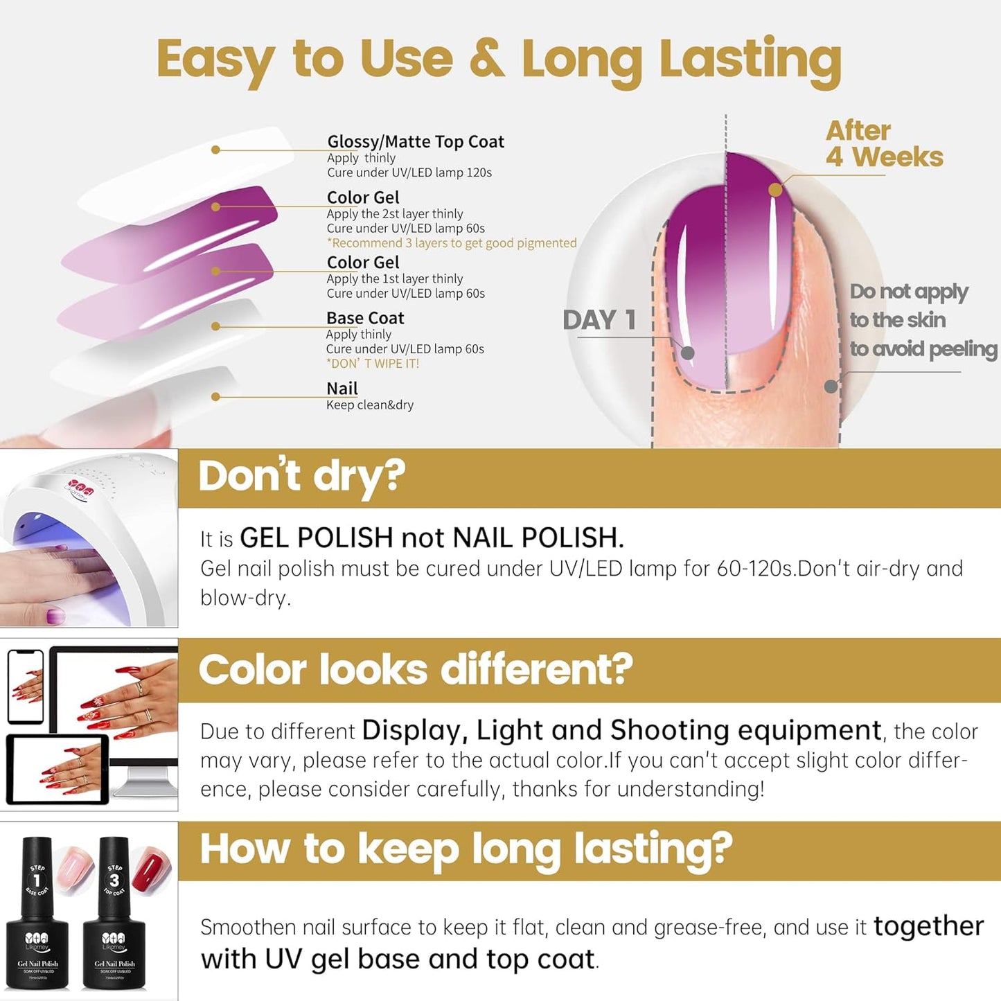 Color Changing Gel Nail Polish Set - 6 Summer Mood Colors | Thermal UV Gel Kit with Base & Top Coat, 8 Pcs 7.5 ml