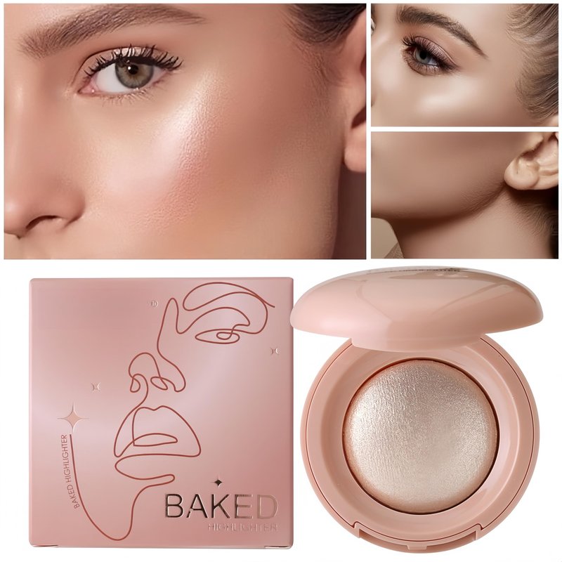 MAEPEOR Baked Highlighter Buildable Lightweight Natural Look Baked Highlighter Powder Palette, Highlight Face for a Shimmery or Matte Finish (Color 05)