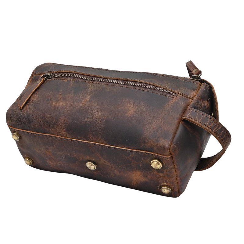 Autentico Leather Toiletry Bag for Men Travel Essentials Shaving Dopp Kit Buffalo Leather, Handmade Vintage Distressed Waterproof Grooming Organizer Cosmetic Case Unisex Use, Brown