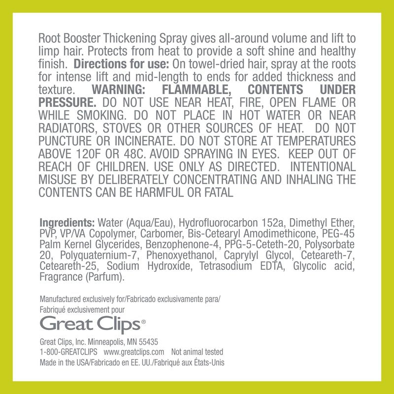 GREAT CLIPS Solutions Root Booster Thickening Spray, 10oz | Protects Against Humidity & Heat Damage | Adds Volume, Body & Lift | For Fine to Medium Hair