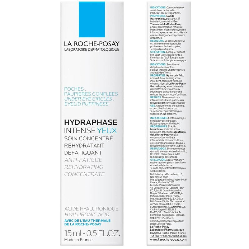 La Roche-Posay Hydraphase Intense Hyaluronic Acid Eye Cream - Reduces Under Eye Bags & Puffiness | 0.5 Fl Oz
