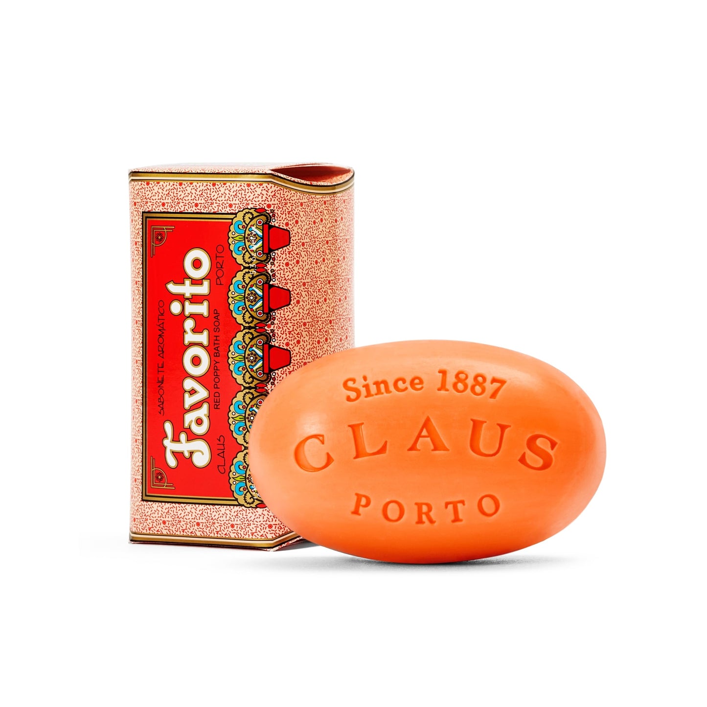 Claus Porto - Favorito Red Poppy Body Soap for Men + Women | Floral, Cleansing, Nourishing | Handcrafted, Aromatic, Delicate, Warm (150g | 5.3 oz)