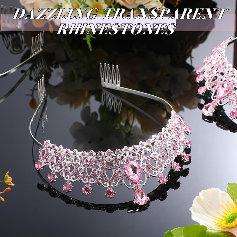 Loetere 12 Pcs Crystal Tiara and Princess Crown with Comb Crown Rhinestone Women Tiara Headpiece Queen Hair Accessories for Party Wedding Prom Halloween Cosplay Costume(Pink)