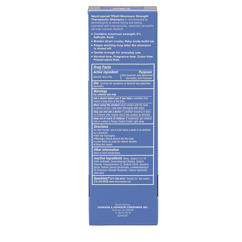 Neutrogena T/Sal Therapeutic Dandruff Shampoo,Scalp Build-Up Control,3% Salicylic Acid,Psoriasis Treatment,Seborrheic Dermatitis Shampoo,Clears Flakes,Fragrance Free,4.5 fl oz,(Pack of 4)