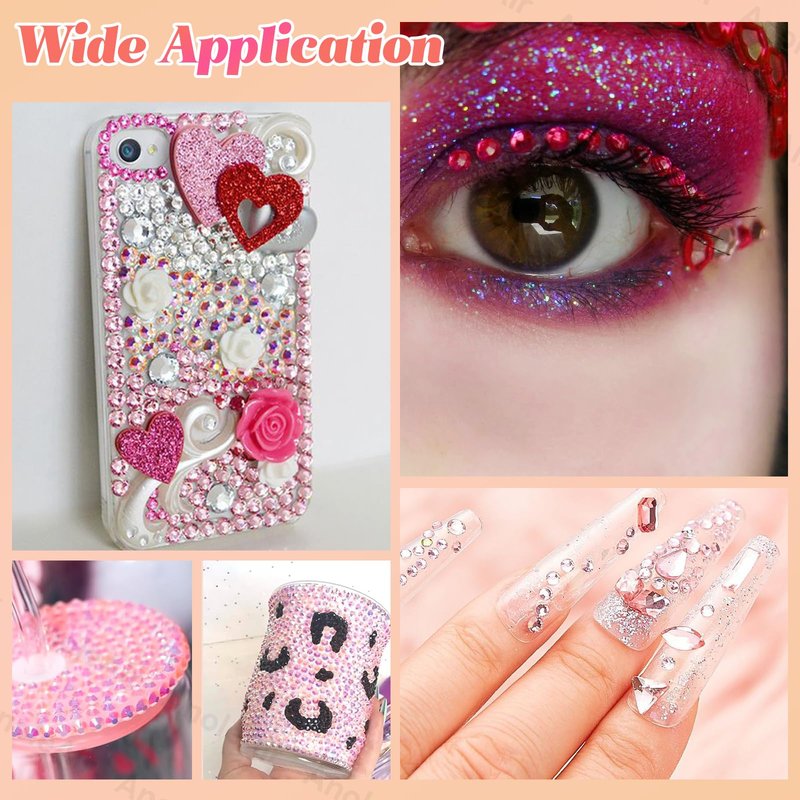 15000Pcs Pink Rhinestones for Bedazzling, Jelly Bedazzling Resin Gems 3-5mm, Hot Pink Gems Bedazzling Kit for Crafting, Flatback Color Gems for Nails Face Makeup Crafts Tumblers