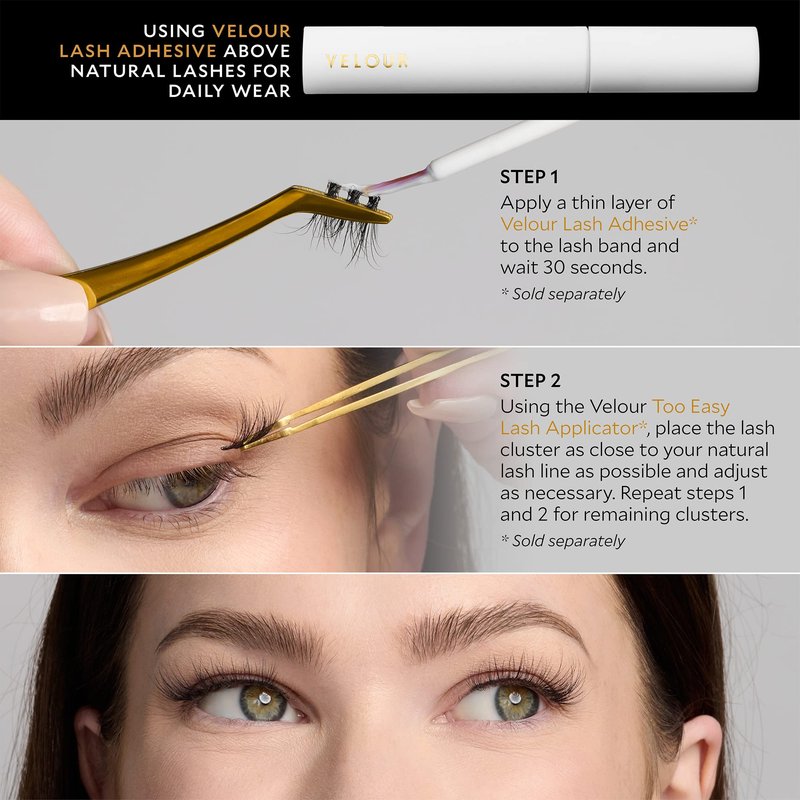 Velour Xtensions Eyelash Refills - False, Individual Vegan Lash Extensions - Lightweight, Fluffy, Reusable, Handmade Lashes - Wear up to 3 Weeks, Lash Clusters, Soft and Comfortable, All Eye Shapes