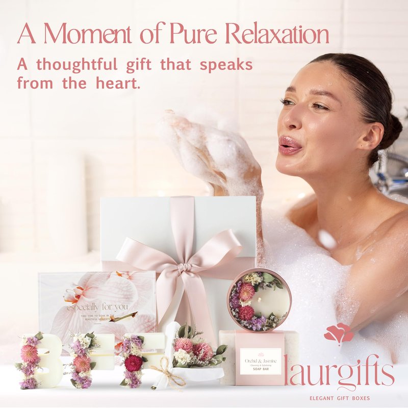 LaurGifts Best Friend Gift Box for Women – Luxury BFF Birthday, Thoughtful Friendship Present for Bestie, Soul Sister or Bridesmaid – Ready to Gift Orchid & Jasmine Keepsake