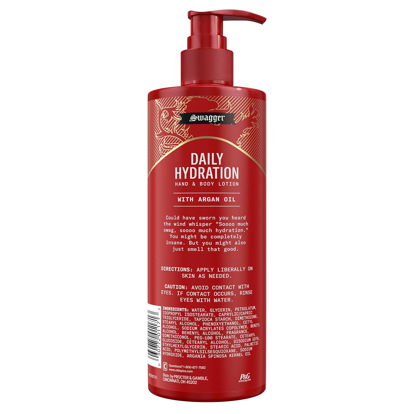 Old Spice Hand & Body Lotion for Men, Daily Hydration, 24/7 Hydration, 24/7 Replenishing Rich Moisture for Dry Skin, Lightweight Formula, Swagger with Argan Oil Scent, 16 fl (Pack of 4)