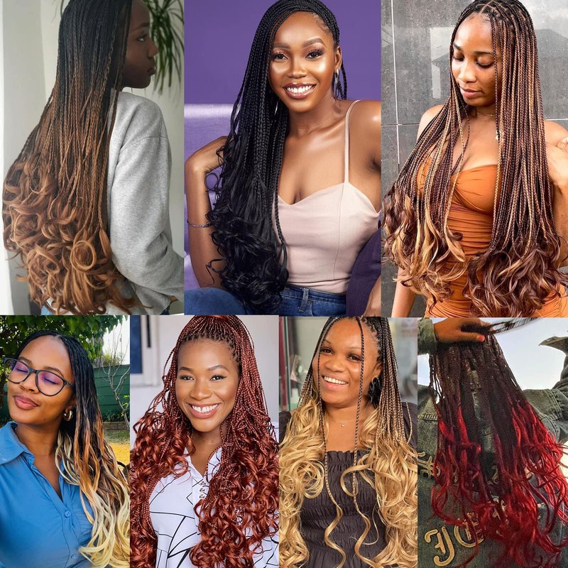 French Curl Crochet Braids 22 Inch 6 Packs Goddess Box Braids Crochet Hair Pre Looped French Curly Braiding Hair Crochet Box Braids With Curly Wavy Ends Synthetic Hair Extensions (#1B)