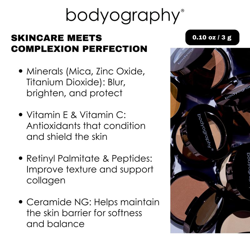 Bodyography Every Finish Micro-Fine Pressed Powder, Dark | Multipurpose Face Powder with Ceramide 2 and Dermaxyl | Lightweight, Silky Texture | For Smooth, Flawless Skin