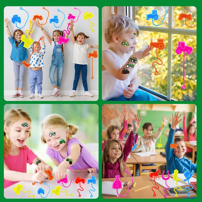 48PCS Tractor Party Favors - 24PCS Temporary Tattoos & 24PCS Stick Hands Party - Perfect Birthday Party Supplies, Goodie Bag Stuffers, Treasure Box Toys, Classroom Prizes, and Student Giftss