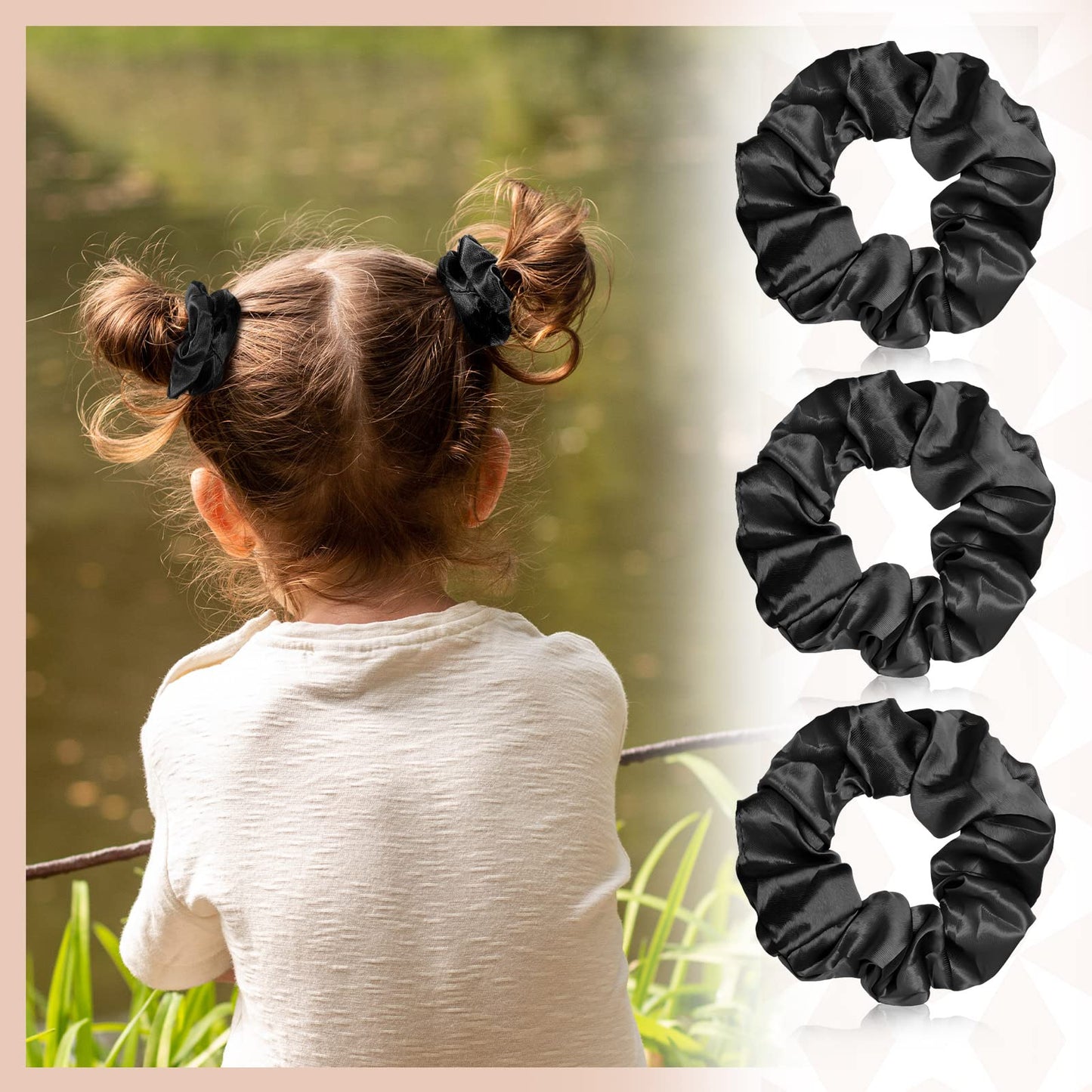 Giegxin 80 Pieces Silk Scrunchies Satin Hair Ties Elastic Bands Large Satin Ponytail Silk Vintage Hair Accessories for Women(Black,Solid Style)