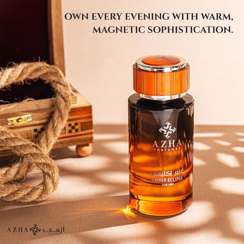 Azha Perfumes Essence Orbis Amber Eclipse Eau de Parfum for Men, 3.4 Fl Oz / 100 mL, Long Lasting Arabian Perfume Spray, Citrus Woody Amber Fragrance with Bergamot, Ginger, Osmanthus, Luxury Scent