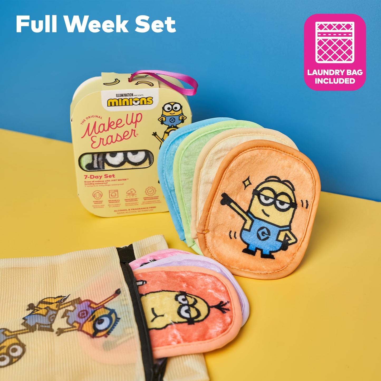 The Original MakeUp Eraser 7-Day Set, Erase All Makeup With Just Water, Including Waterproof Mascara, Eyeliner, Foundation, Lipstick, Sunscreen, and More! (Minions), 7ct.