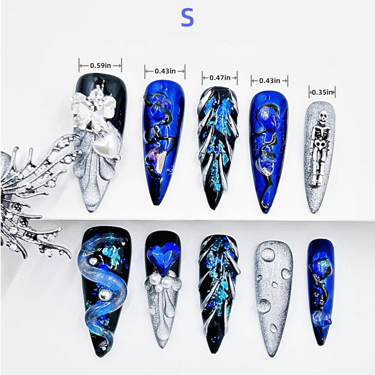 Luxury Handmade Almond Press-On Nails - Reusable Halloween Goth Style (10pcs, Red Spider)