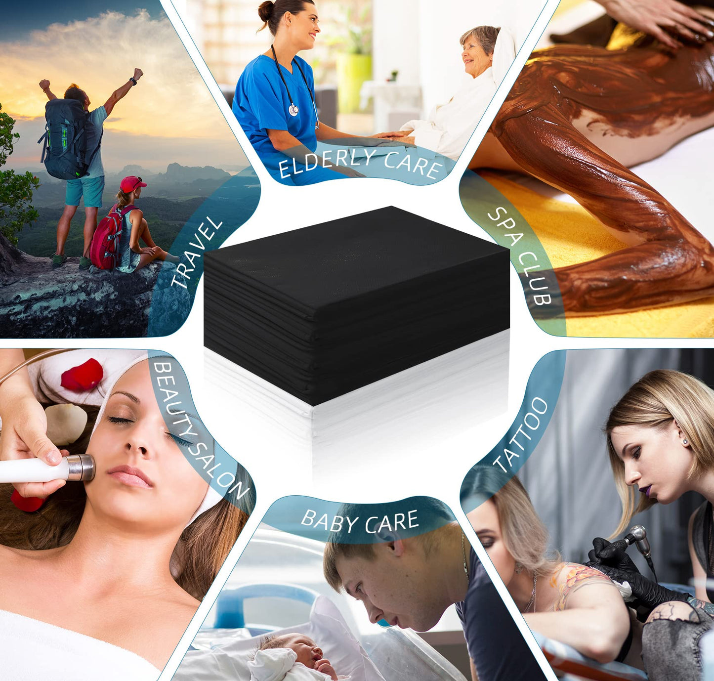 Tatuo 50 Pieces 31 x 70 Inches Disposable Bed Sheets Waterproof Bed Cover Massage Table Sheet Non-woven Fabric for Spa, Lash, Beauty Salon, Waxing, Hotels(Black)