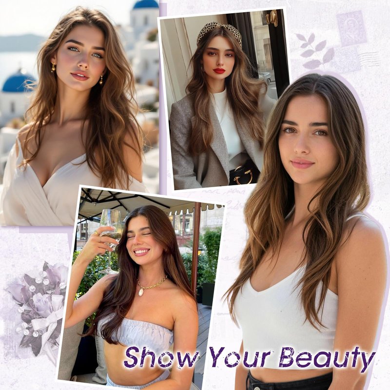 Haloo Brown Wigs with Curtain Bangs - Lace Front Hairline Middle Part Long Layered Natural Looking Wavy Hair Synthetic Women Wig for Daily Party, 22 Inch Dark Brown