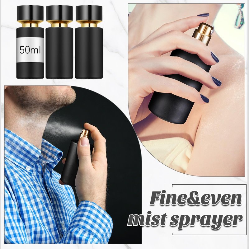 Teenyyou 12 Pack 50 ml Glass Perfume Bottles and Refill Tools Set, Travel Perfume Atomizer Spray Bottles, Portable Empty Refillable Atomizer Decanters with Dispenser Transfer Kit (Black)