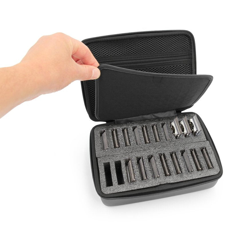 CASEMATIX Hair Clipper Blade Storage Case Fits 20 Clipper Blades & Guards – Compatible with Wahl, Andis, Oster, BaBylissPRO Detachable Metal Guards – Barber Travel Organizer Holder Case