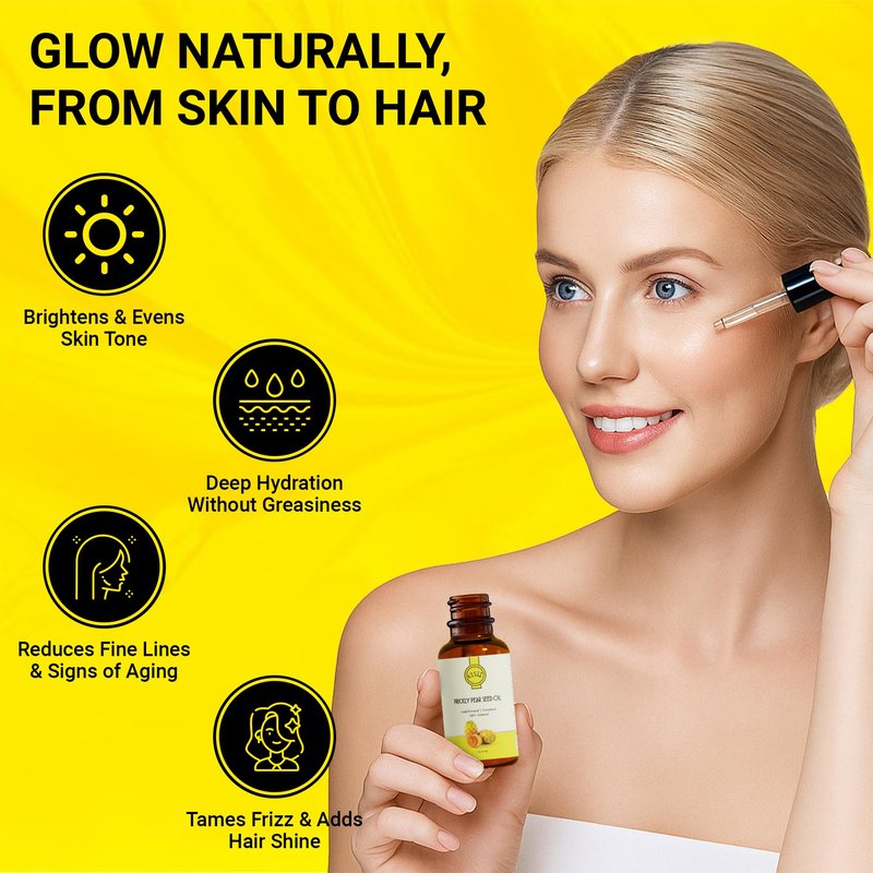Kisii Prickly Pear Seed Oil – 100% Pure and Natural Cold Pressed Oil for Face, Hair and Skin – Anti-Aging Moisturizer – 1 oz Glass Bottle