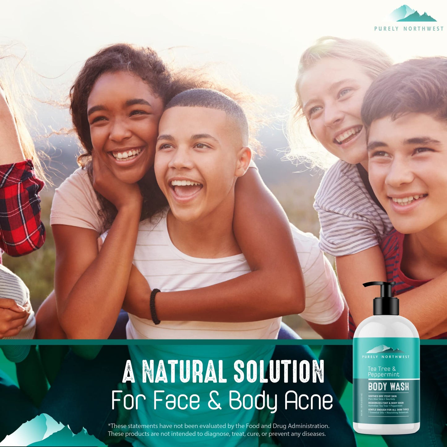 Purely Northwest Extra Strength-100% All Natural Nail Solution for Toenail & Fingernails Bundled Tea Tree Oil & Peppermint Body Wash for Men & Women
