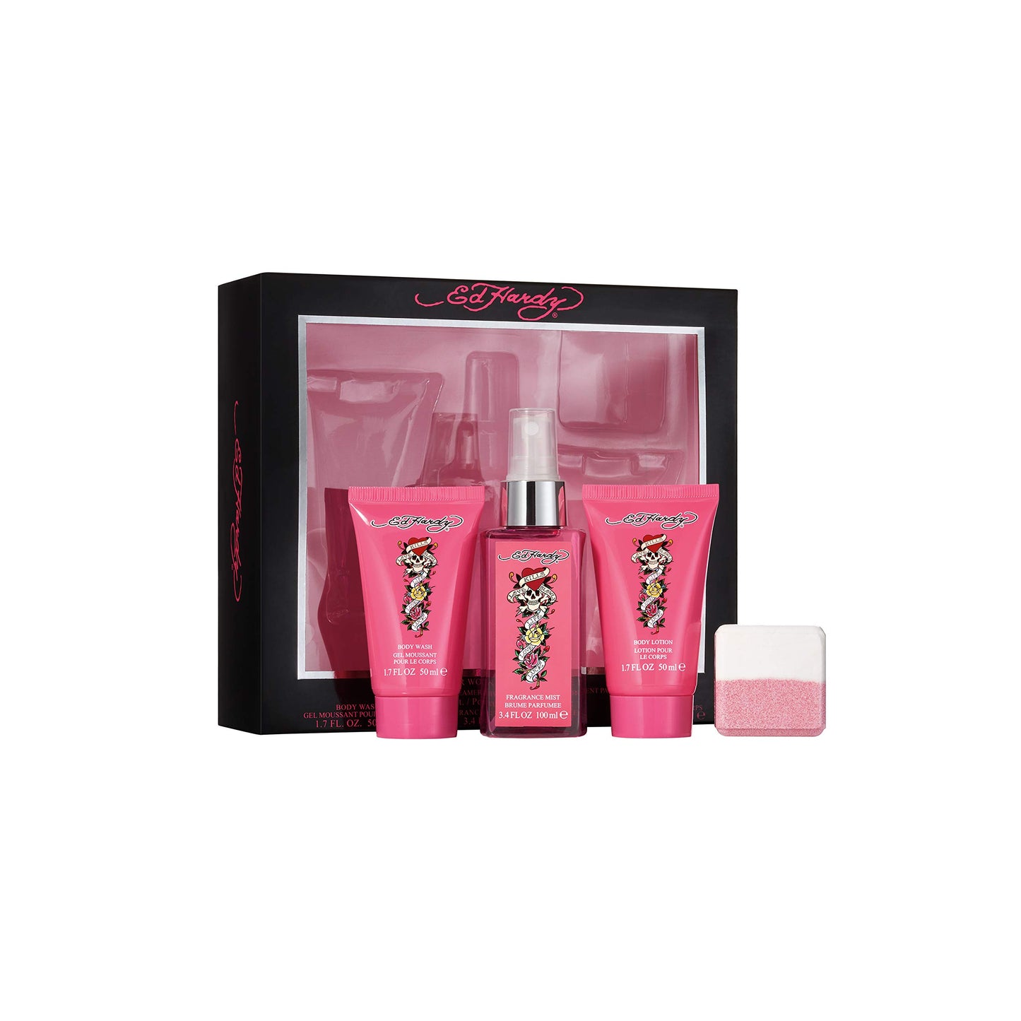 Ed Hardy Women's Perfume Fragrance Set, Body Lotion & Wash, Fragrance Mist and Bath Fizz, 4 Piece Bath Set