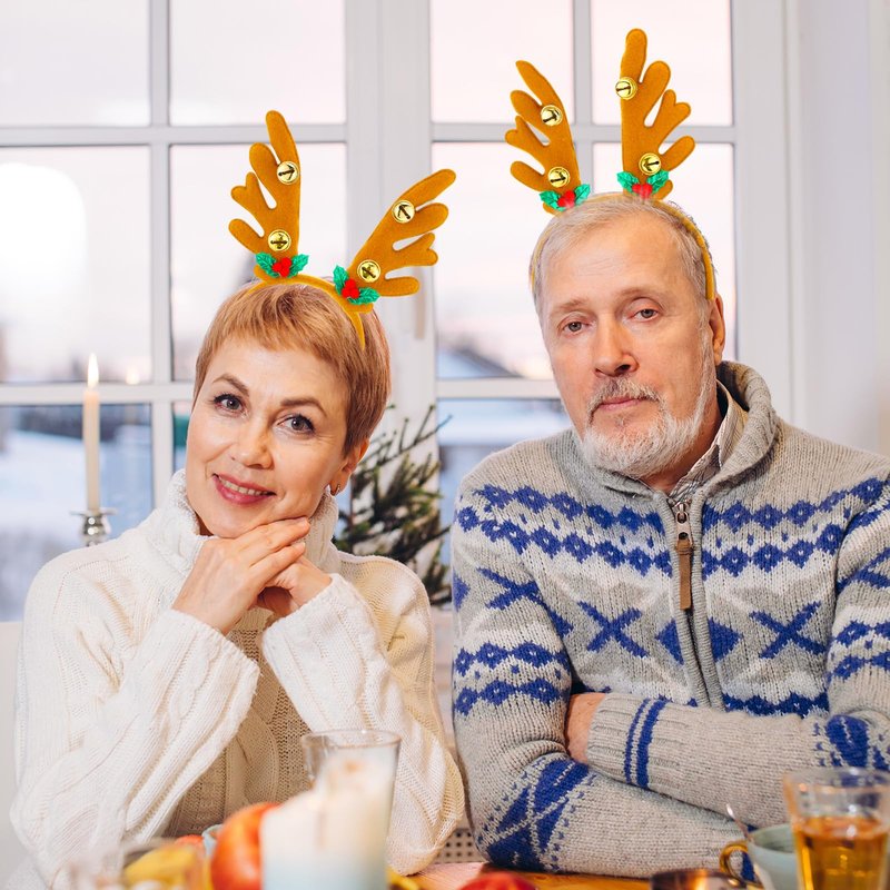 Riceshoot 24 Pcs Christmas Antler Headband Reindeer Headband Deer Plush Ear Antler Hair Hoop Beauty Accessory for Xmas Party(Golden Bell Style)