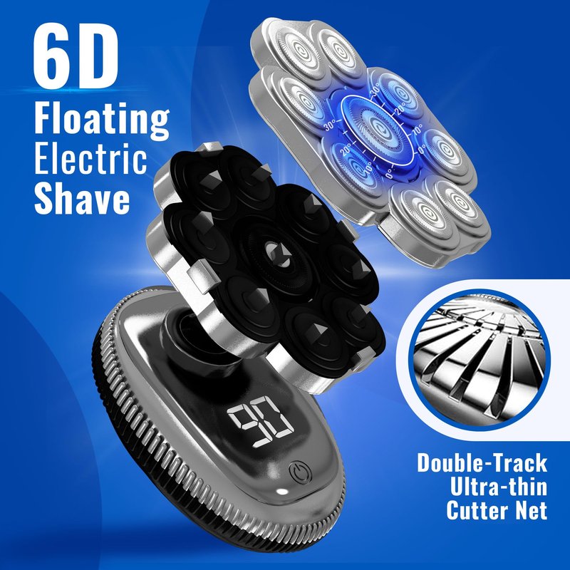 Head Shavers for Bald Men 6 in 1 - Head Shaver Kit Wet/Dry Multidirectional Floating of 9D Knife Rechargeable Head Bald Shavers for Men Wire USB + Manual