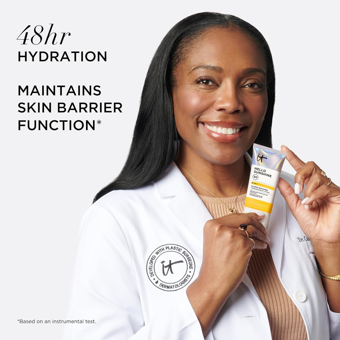 IT Cosmetics Hello Sunshine Invisible Sunscreen SPF 50 - Hydrating Face Primer with Pro-Vitamin B5 & Hyaluronic Acid - No White Cast, 1.7 oz