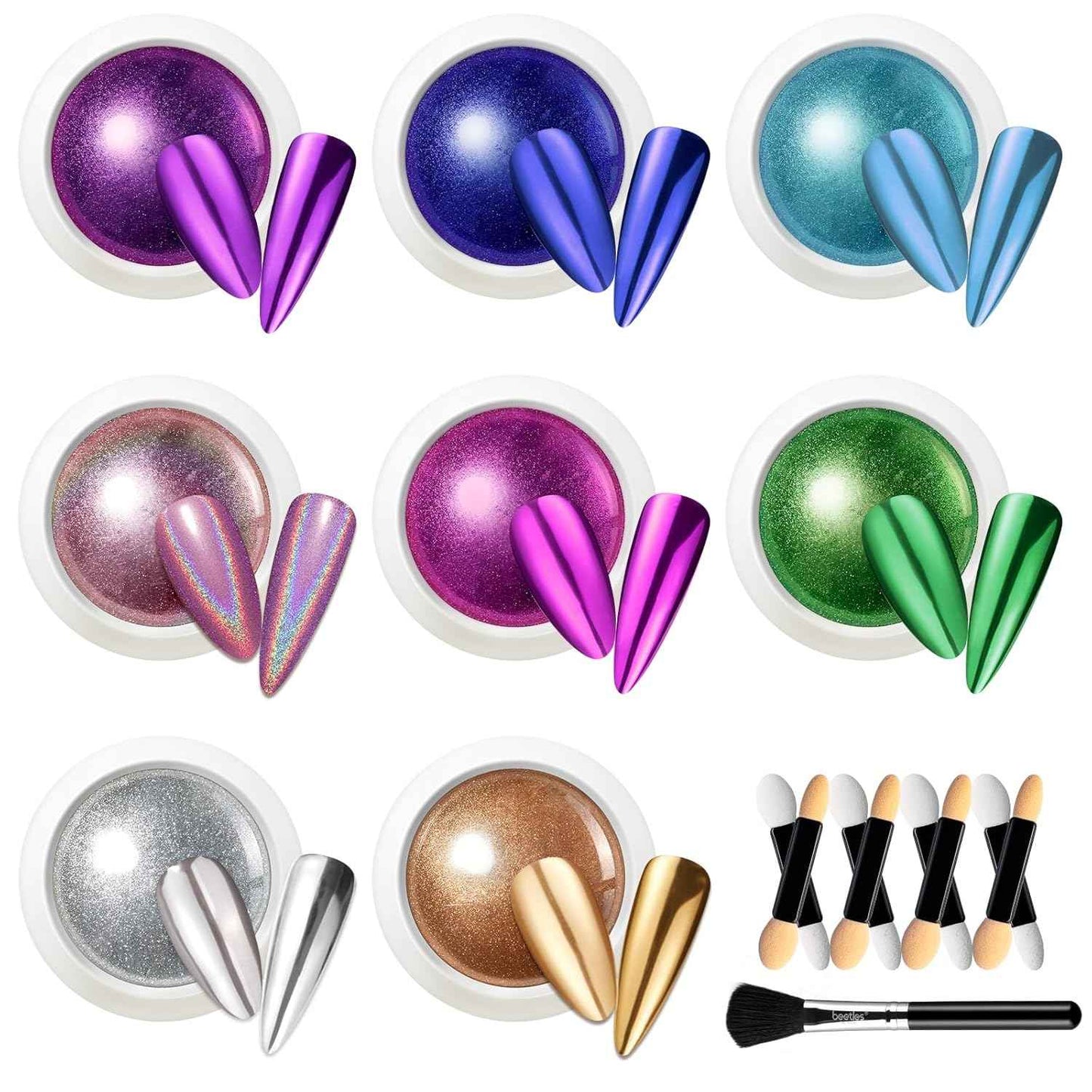 Beetles Gel Nail Polish Kit - 35 Colors + UV Light & 8 Chrome Powders for Stunning Nails