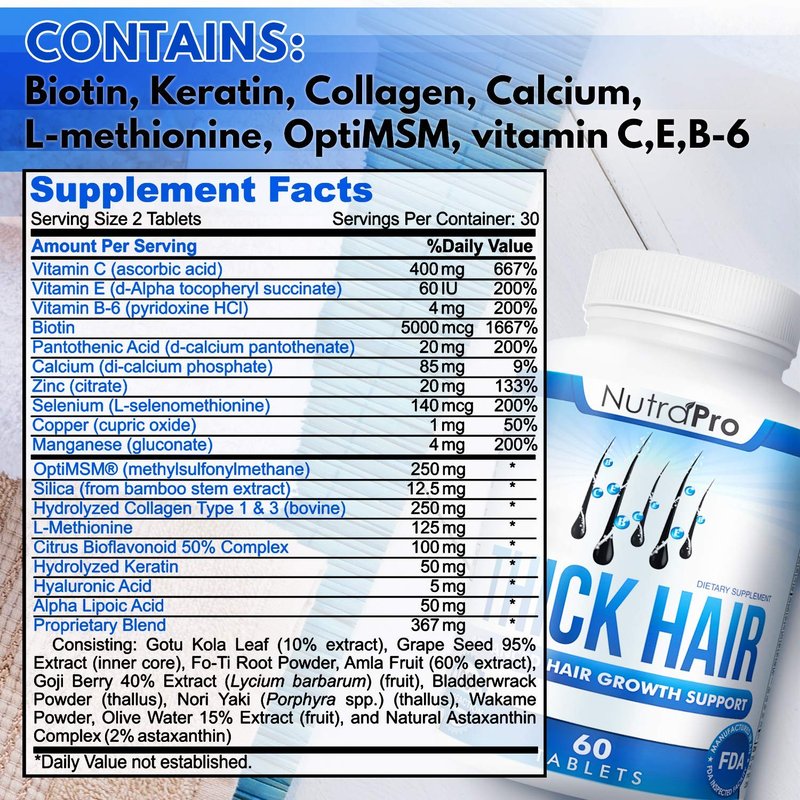 Thick Hair Growth Vitamins– Hair Growth Pills With DHT Blocker Stimulates Faster Growth for Weak, Thinning Hair–Biotin Hair Supplements with Keratin & Collagen Helps Men&Women Grow Perfect Hair.