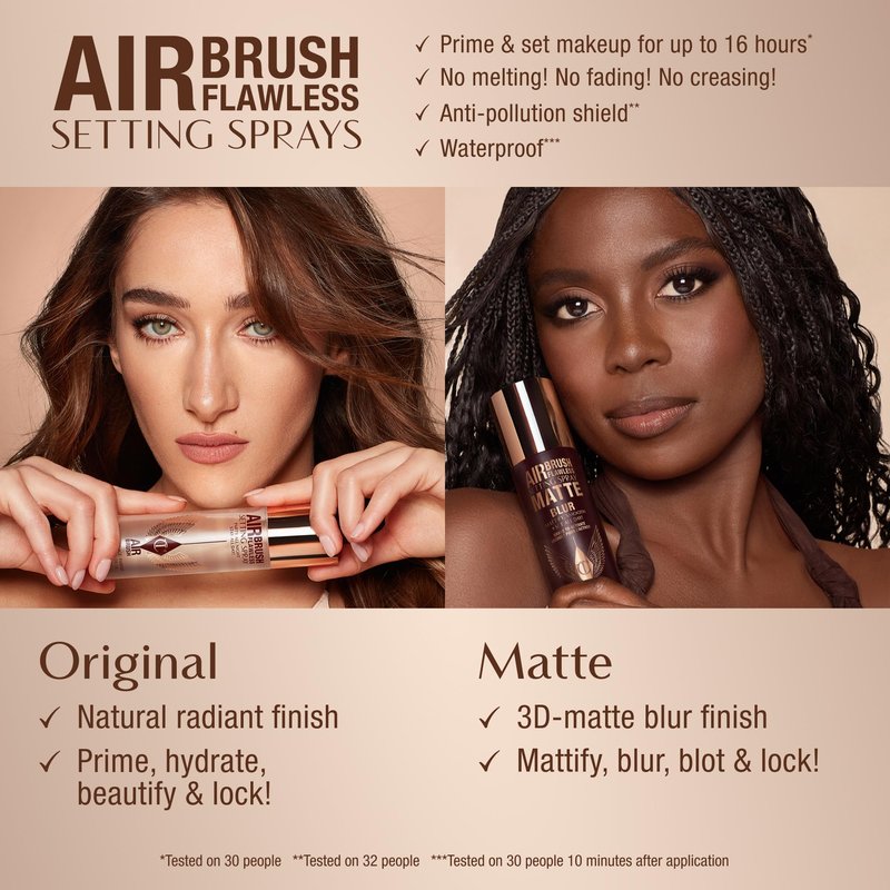 Charlotte Tilbury Airbrush Flawless Matte Setting Spray – Ulta-Fine Mist to Prime & Set Makeup Up to 16Hr – Oil and Shine Control with Blurring Matte Finish, Humidity & Waterproof