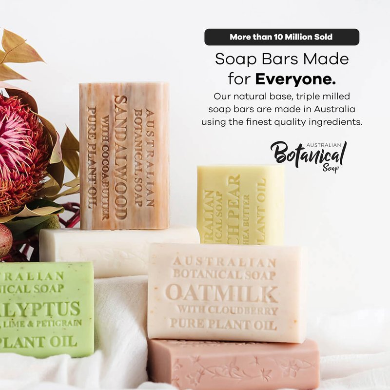 Australian Botanical Soap Variety Pack, 6.6 oz Bars – Goat Milk, Eucalyptus, Sandalwood, Coconut, Lemongrass, Aloe, Tea Tree, Oat Milk – Enriched with Organic Shea Butter, Pack of 8