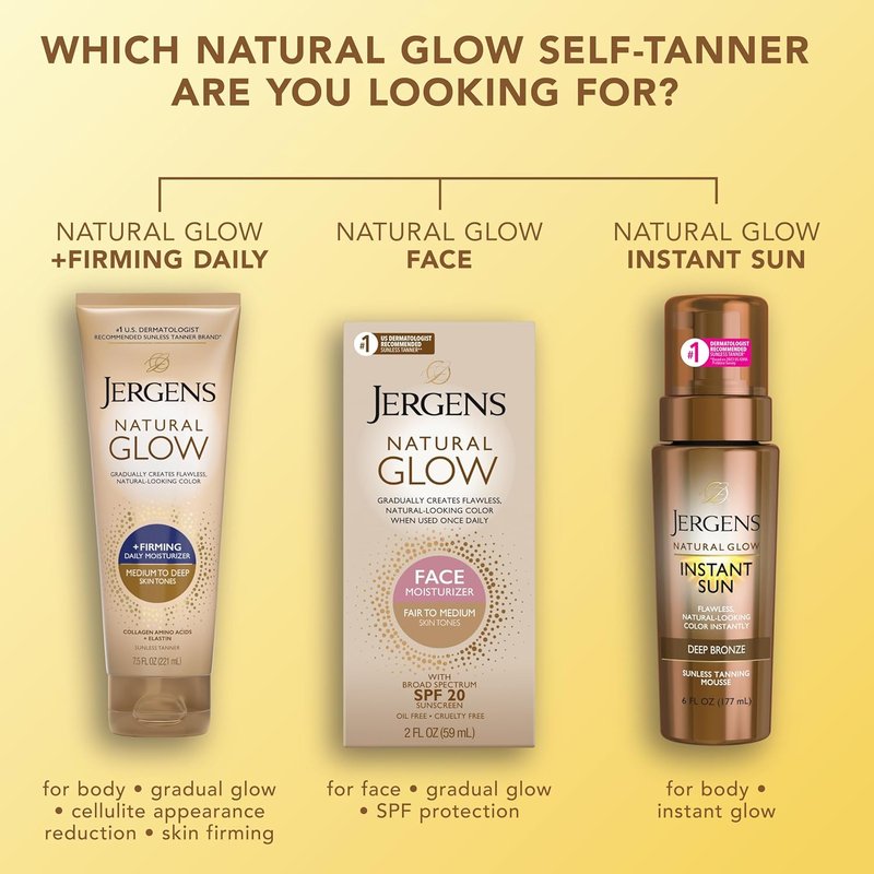 Jergens Natural Gradual Glow Daily Moisturizer Bundle - Firming & SPF 20 Face Cream | 7.5 oz & 2 oz, Medium to Tan