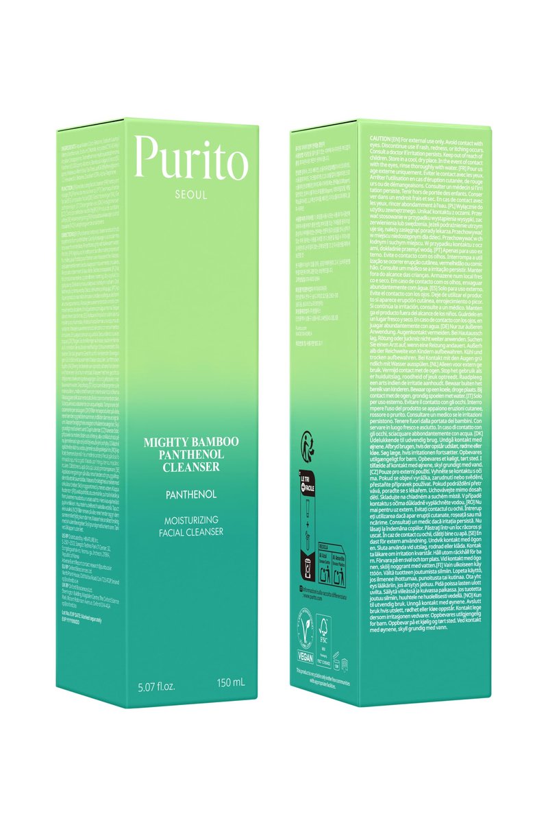 PURITO Mighty Bamboo Panthenol Cleanser, Gentle Face Wash for Moisturizing, Makeup Remover, for Sensitive Skin, Vegan & Cruelty-Free Face Cleanser150ml / 5.07 fl. Oz.