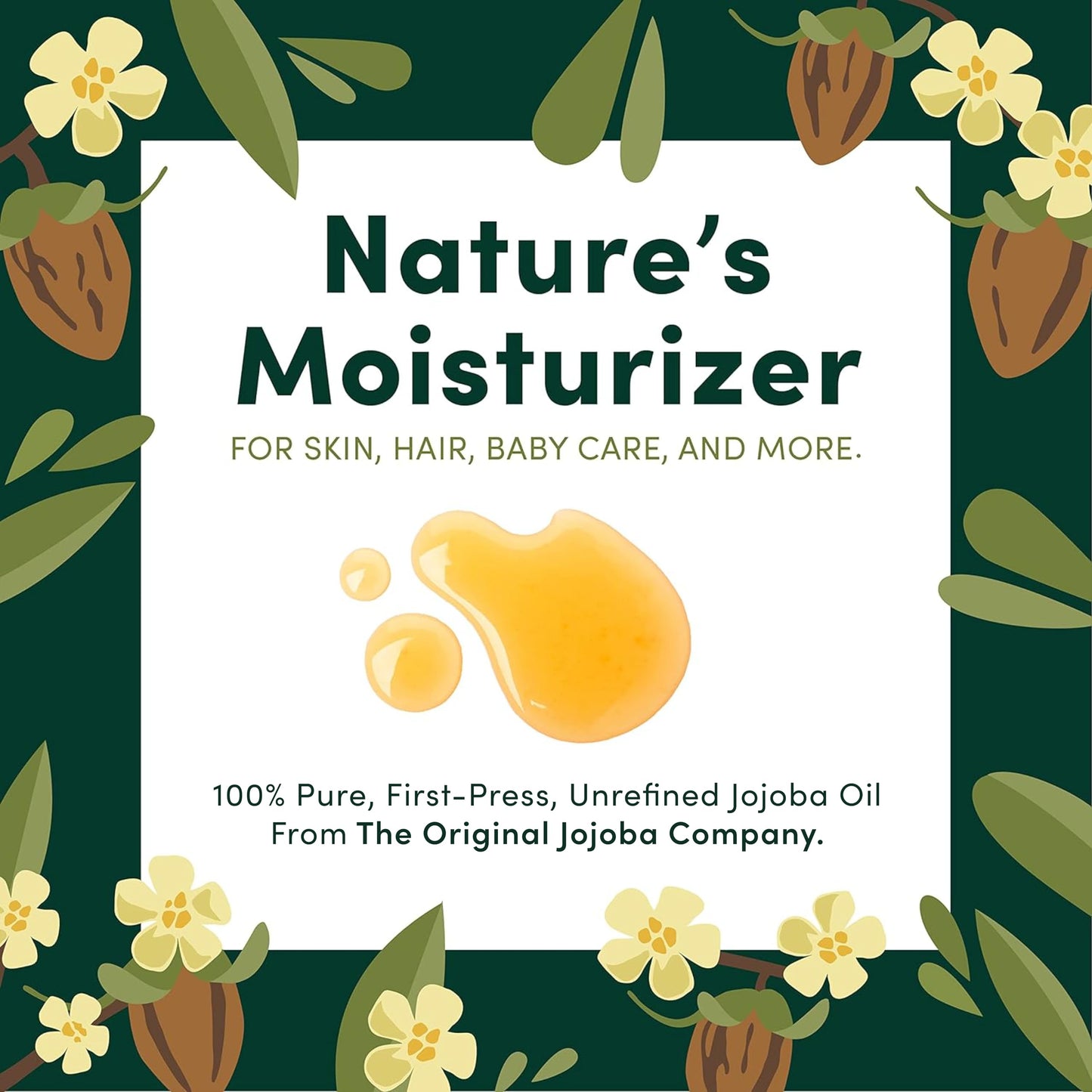 HobaCare Natural Jojoba Oil Bulk - 100% Pure Unrefined Carrier Oil for Skincare, Hair, Face, Beard, Scalp Massage, Bath - Hexane-Free, Long Shelf Life (64 oz Half Gallon)