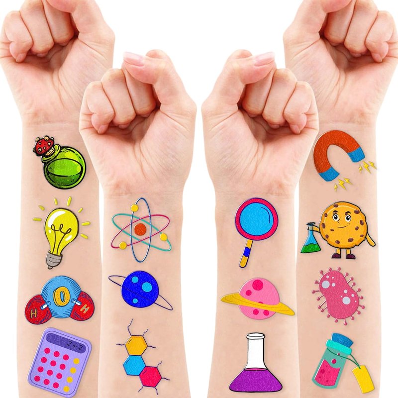 Science Temporary Tattoos - STEM Party Favors & Decorations | 96PCS Cute Chemistry Stickers for Kids & Teens