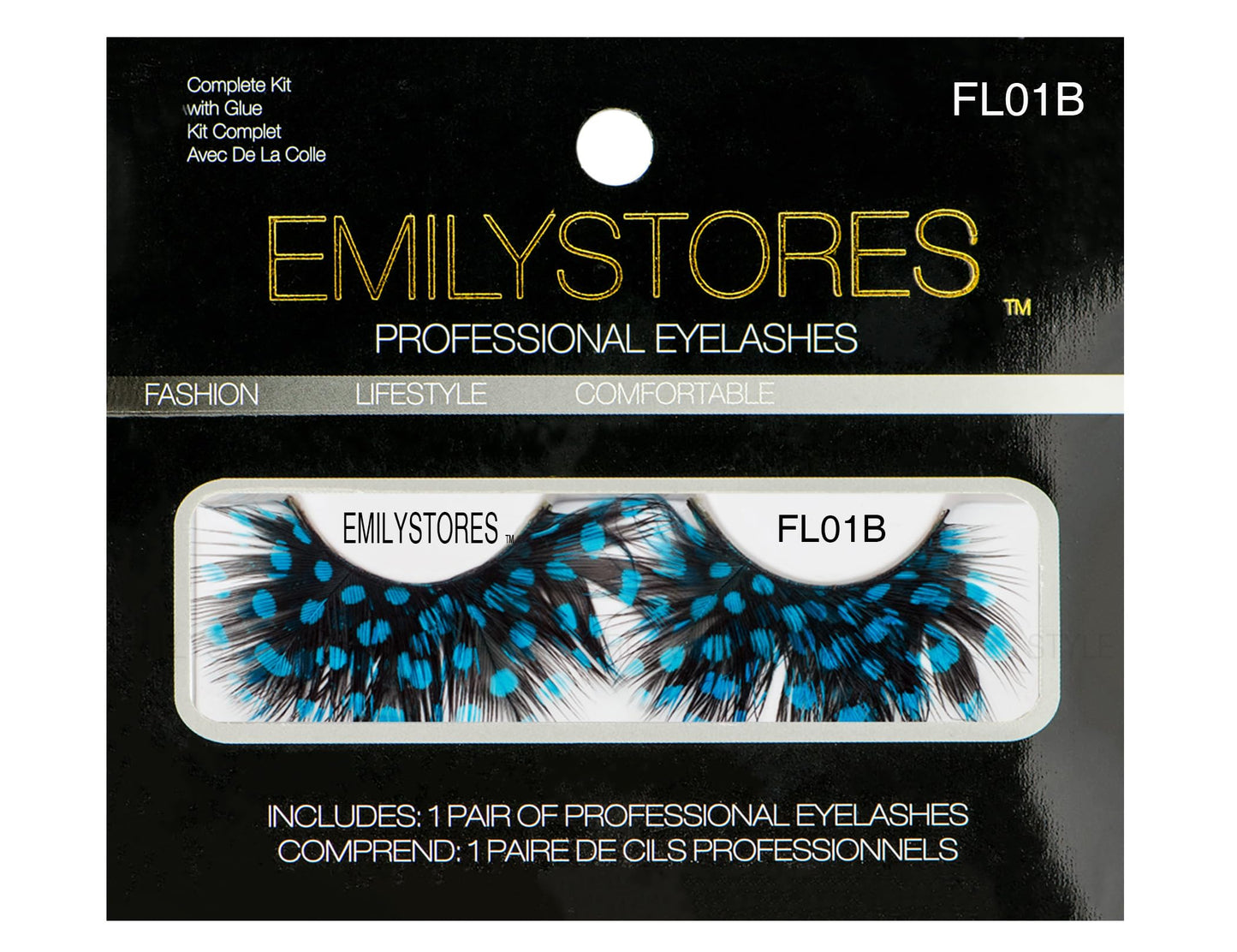 EMILYSTORES Blue Spots Black Faux-Feather Eyelashes For Beetlejuice Costume Halloween Lashes 1 Pair