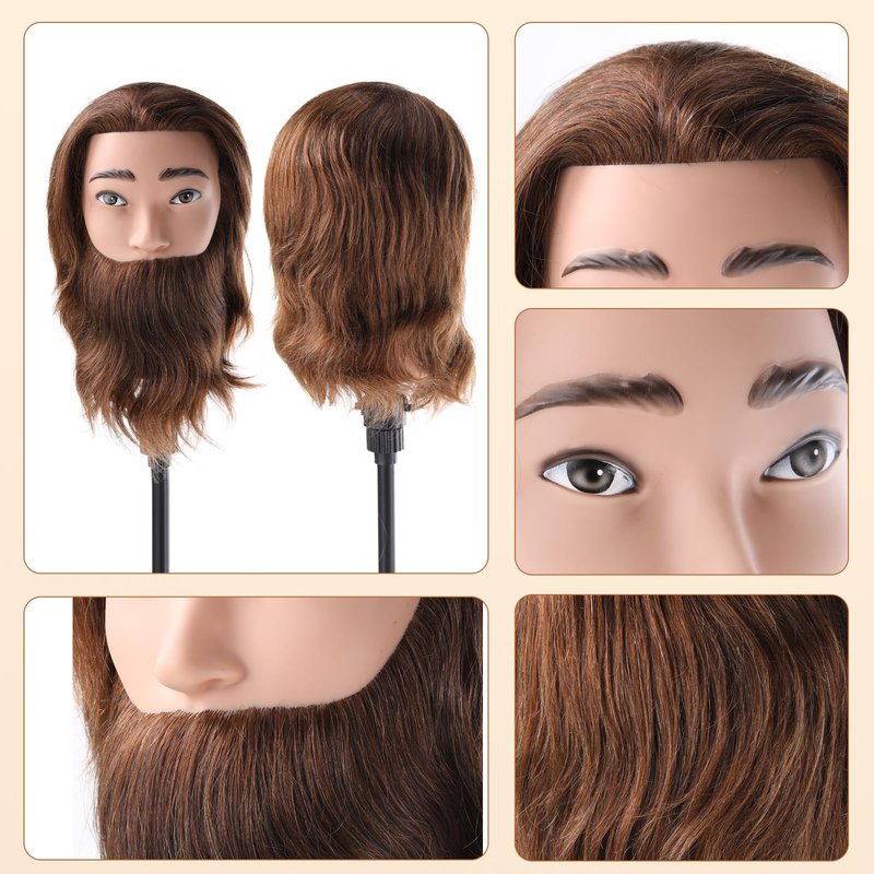 Male Mannequin Head with 100% Human Hair Barber Mannequin Head Hairdresser Training Doll Manikin Head for Men Hair Styling and Practice