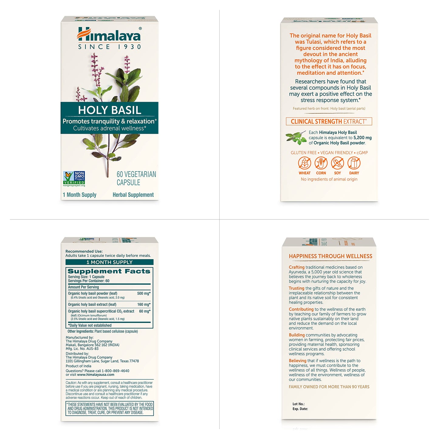 Himalaya Holy Basil Capsules-Herbal Adrenal Support for Stress Relief, Reduce Cortisol, Relaxation, Energy Support and Occasional Sleeplessness - Vegan, Non-GMO, Gluten Free, 720 mg, 120 Capsules