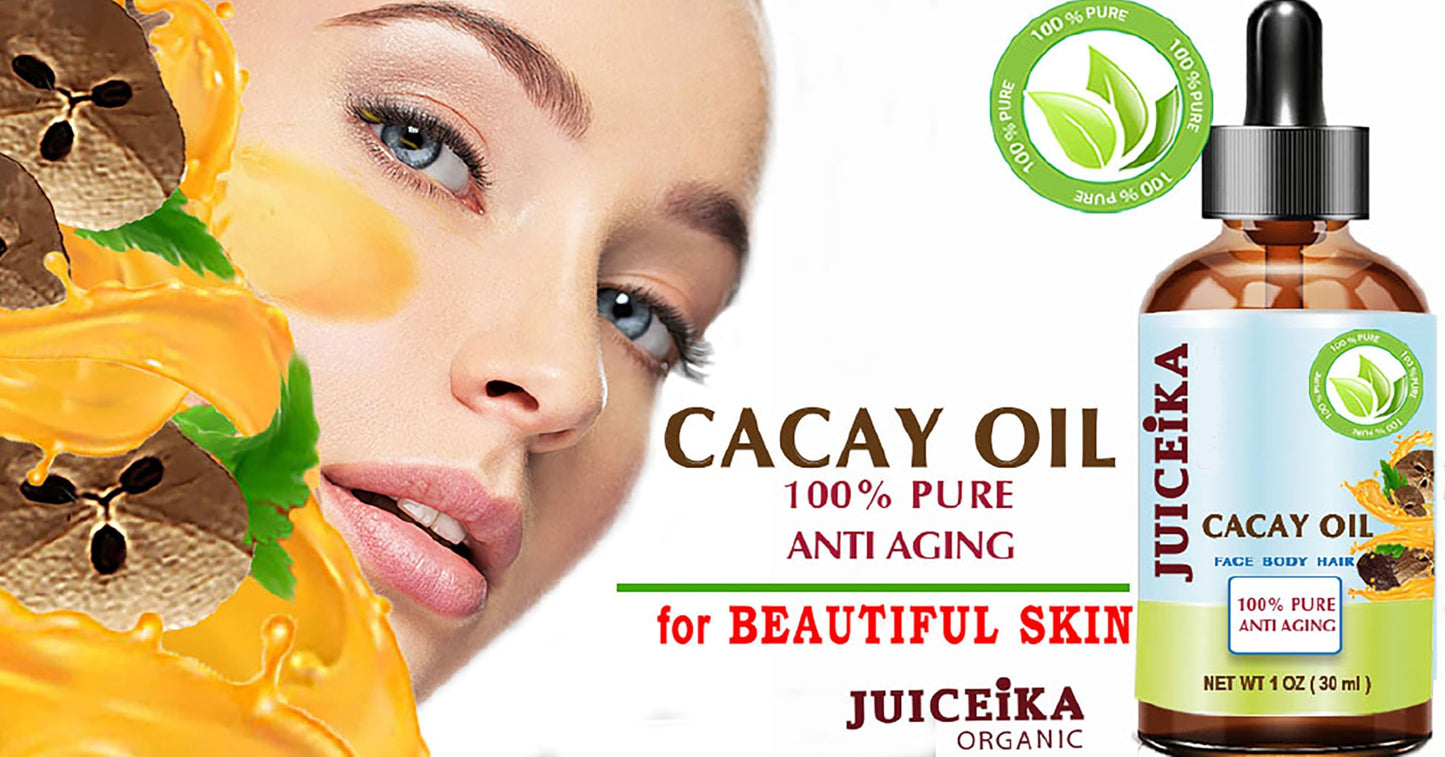 Juiceika CACAY OIL 100% Pure Natural Virgin Unrefined Cold-Pressed Carrier Oil 1 Fl oz 30 ml For Face, Skin, Body, Hair, Lip, Nails