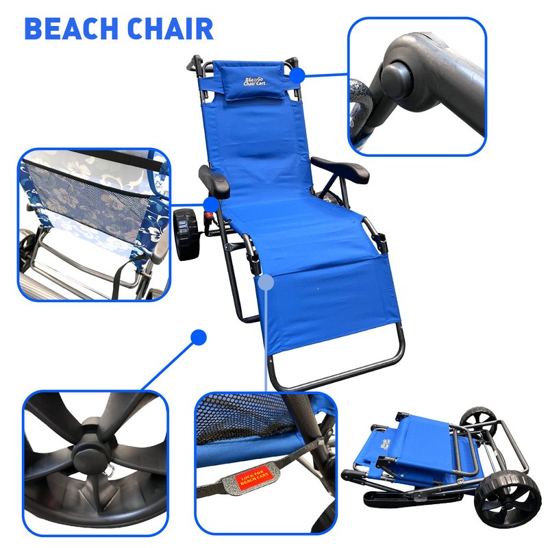 Beach Cart Chair – 2 in 1 Turns fromChair to Cart – Large Wheels – Easy to Use – Large Capacity – Blue Color