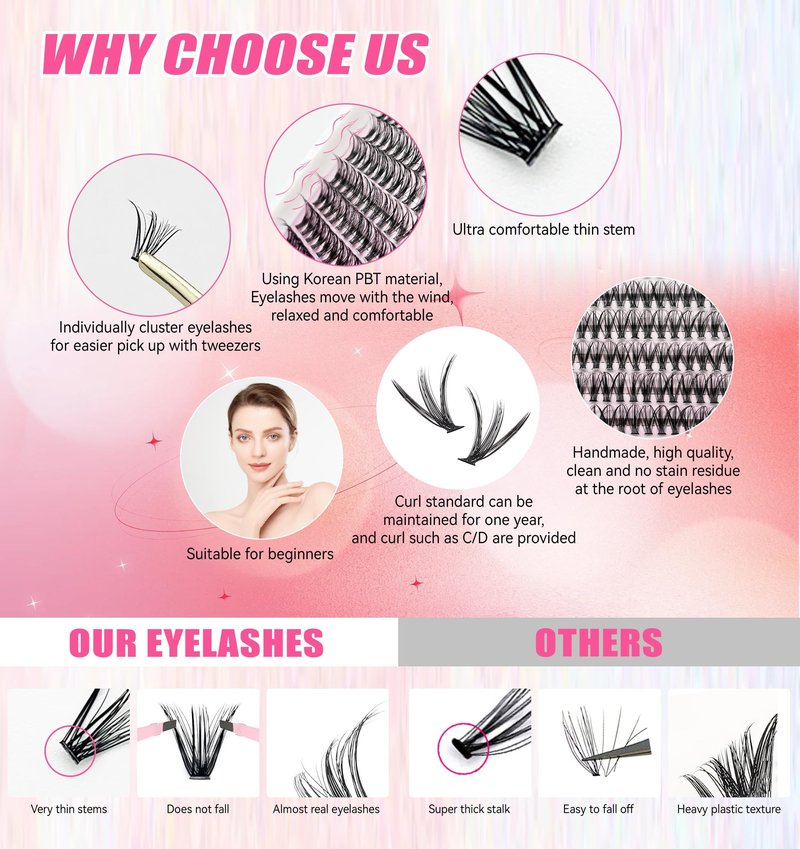 Charmily DIY Lash Extension Kit - 280pcs Lashes Clusters 0.07D 40D+50D Mix, 9-16mm D Curl Soft Wispy Lash Clusters with Bond, Seal, Remover & Tweezers for Easy at-Home Application Natural Look