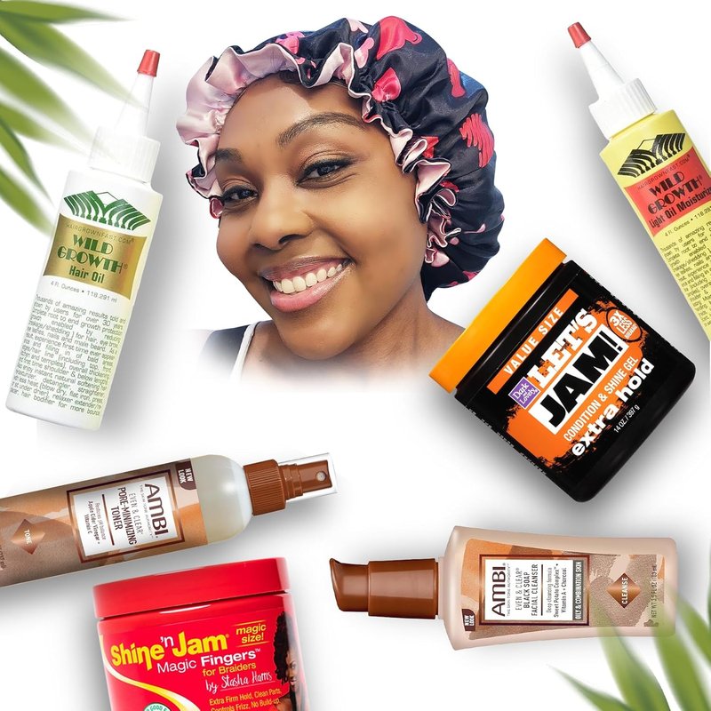 Facial Care Gift Set - Ambi Black Soap Cleansing Bar & Exfoliating Wash | Satin Bonnet Included