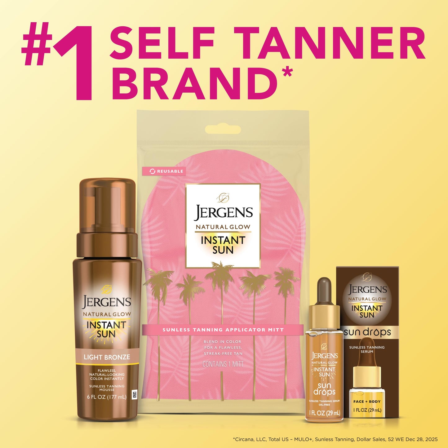 Jergens Natural Glow Instant Sun Body Mousse, Self Tanner for Deep Bronze Tan, Sunless Tanning Body Bronzer for Natural Looking Color Instantly, 6 Oz, Pack of 2