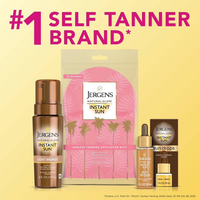 Jergens Natural Glow Instant Sun Body Mousse, Self Tanner for Deep Bronze Tan, Sunless Tanning Body Bronzer for Natural Looking Color Instantly, 6 Oz, Pack of 2