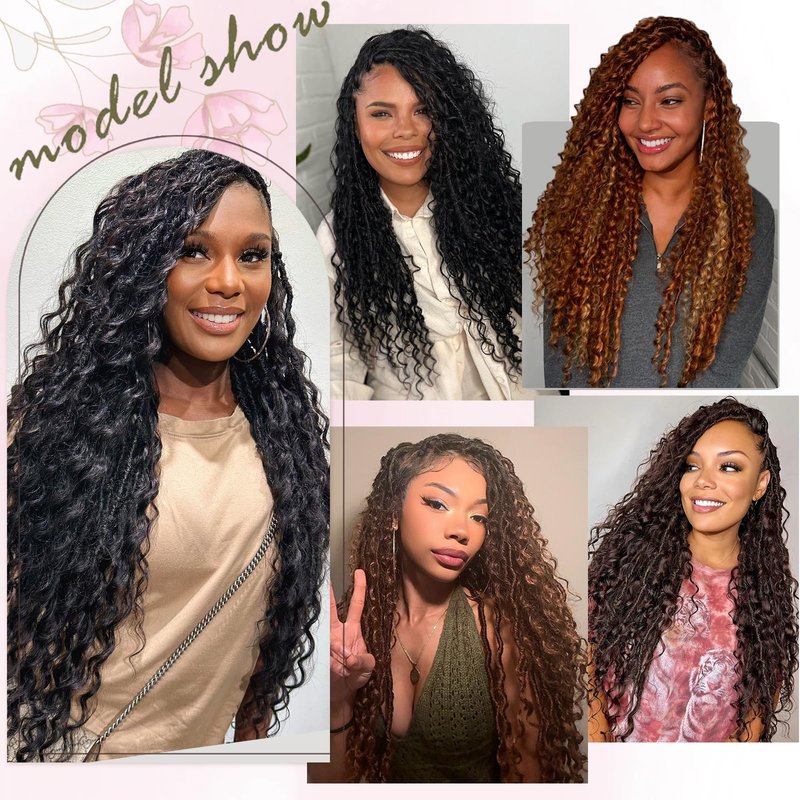 Haftaluv Boho Faux Locs Crochet Hair 9 Packs Long Goddess locs 30 Inch Boho Soft Locs With Curly Ends Pre Looped Bohemian River Loc Crochet Hair For Women (30 inch,#30)