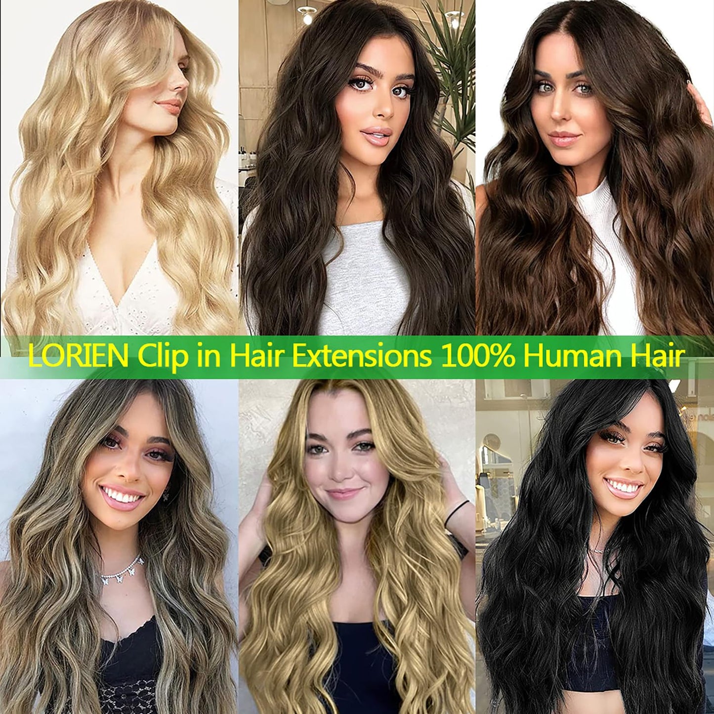 LORIEN Clip-In Hair Extensions - 100% Brazilian Remy Human Hair, 16 Inch, Jet Black, 8pcs Set with 18 Clips
